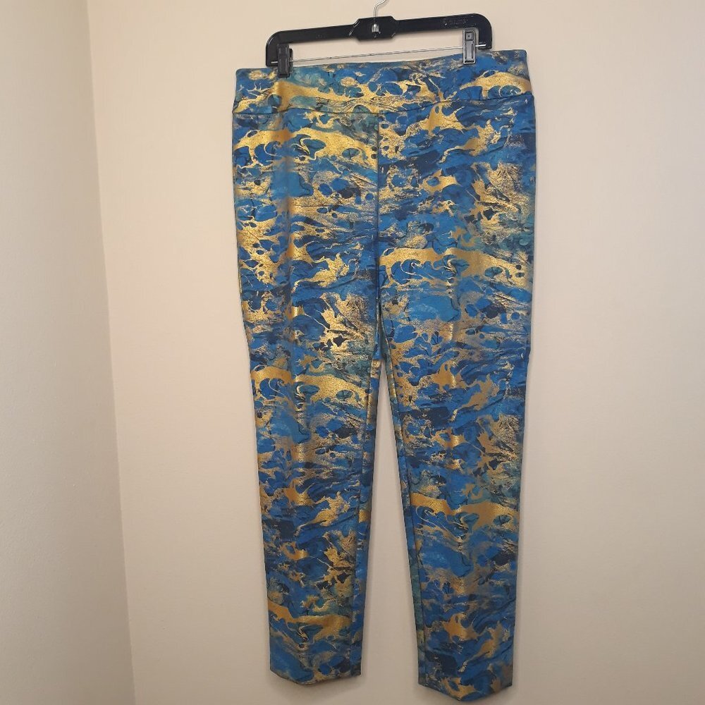 Soft Surroundings Florentine Gold Metallic Ponte Knit Straight Ankle Pants XLP